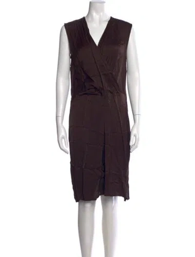 Pre-owned Allsaints V-neck Knee-length Dress In Brown