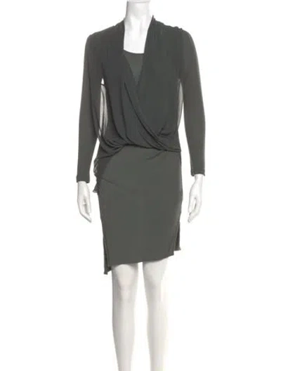Pre-owned Allsaints V-neck Knee-length Dress In Gray