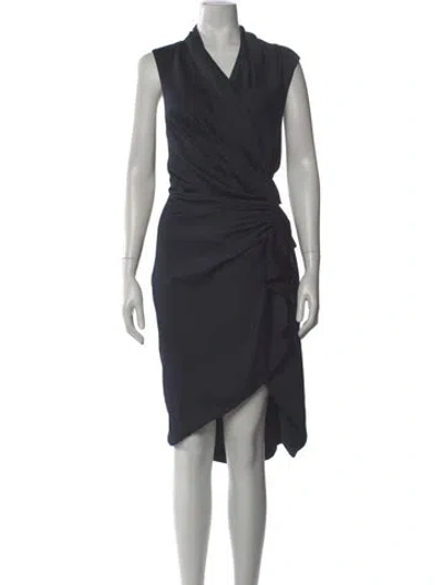 Pre-owned Allsaints V-neck Knee-length Dress In Gray
