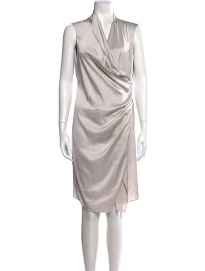 Pre-owned Allsaints V-neck Knee-length Dress In Gray