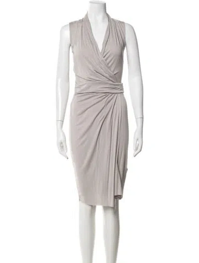 Pre-owned Allsaints V-neck Knee-length Dress In Grey