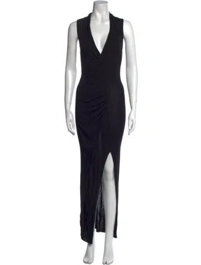 Pre-owned Allsaints V-neck Long Dress In Black