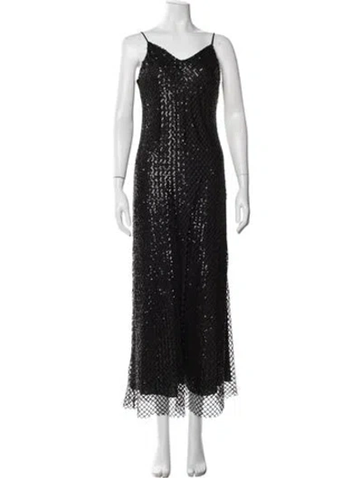 Pre-owned Allsaints V-neck Long Dress In Black