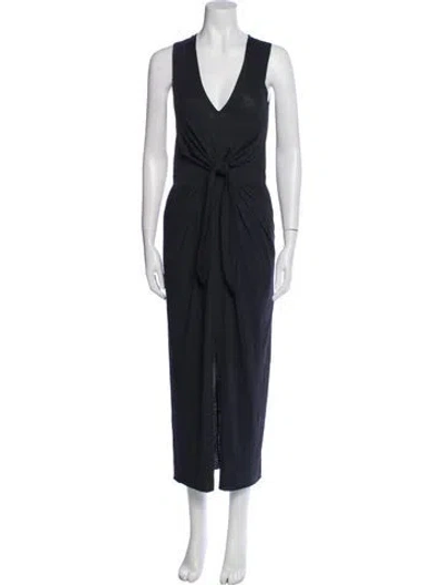 Pre-owned Allsaints V-neck Long Dress In Blue