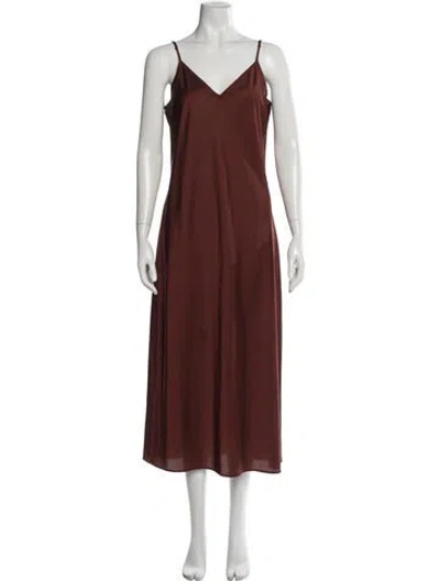 Pre-owned Allsaints V-neck Long Dress In Brown