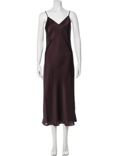 Pre-owned Allsaints V-neck Long Dress In Burgundy