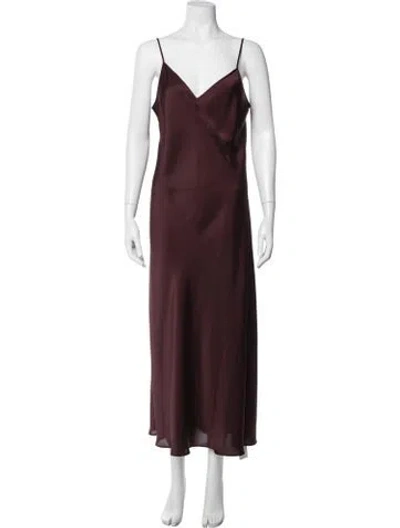 Pre-owned Allsaints V-neck Long Dress In Burgundy