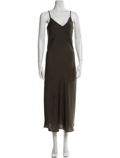 Pre-owned Allsaints V-neck Long Dress In Green
