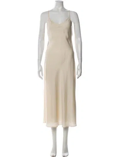 Pre-owned Allsaints V-neck Long Dress In Neutral