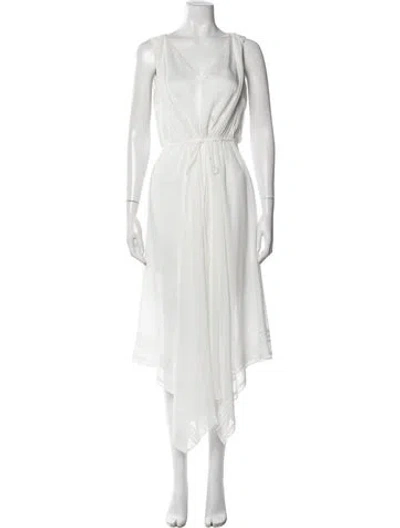 Pre-owned Allsaints V-neck Long Dress In White