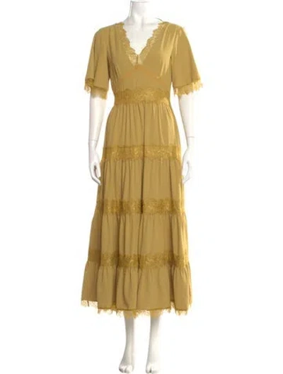 Pre-owned Allsaints V-neck Long Dress In Yellow