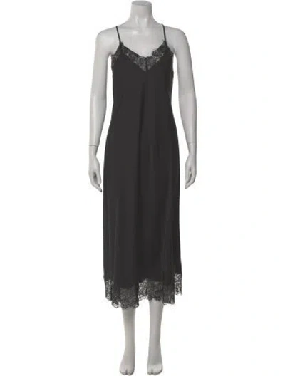 Pre-owned Allsaints V-neck Midi Length Dress In Black
