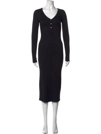 Pre-owned Allsaints V-neck Midi Length Dress In Black