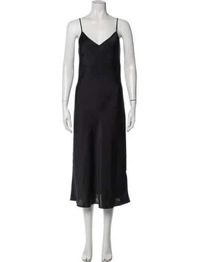 Pre-owned Allsaints V-neck Midi Length Dress In Black