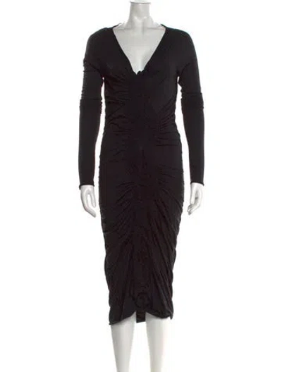 Pre-owned Allsaints V-neck Midi Length Dress In Black