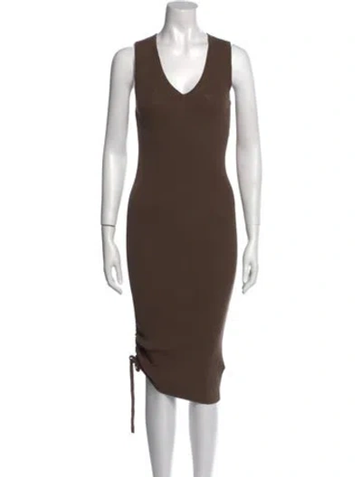 Pre-owned Allsaints V-neck Midi Length Dress In Brown