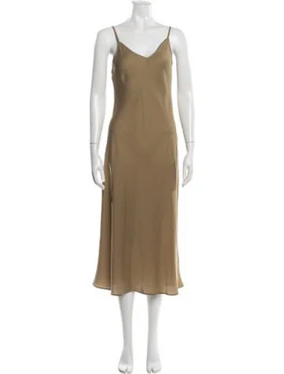 Pre-owned Allsaints V-neck Midi Length Dress In Brown