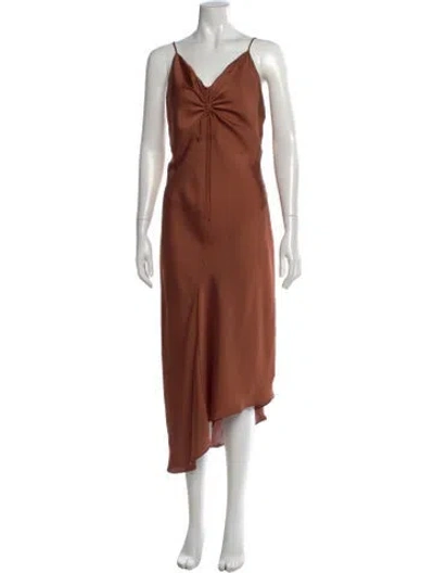 Pre-owned Allsaints V-neck Midi Length Dress In Brown
