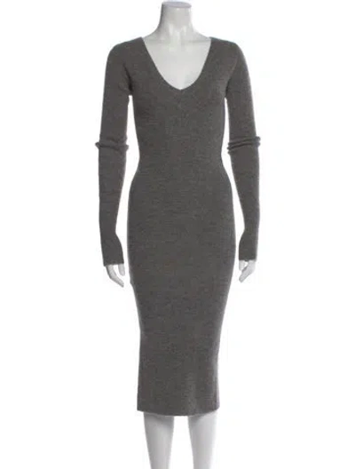 Pre-owned Allsaints V-neck Midi Length Dress In Gray