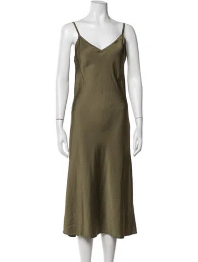 Pre-owned Allsaints V-neck Midi Length Dress In Green