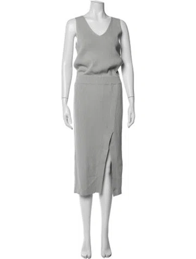 Pre-owned Allsaints V-neck Midi Length Dress In Grey