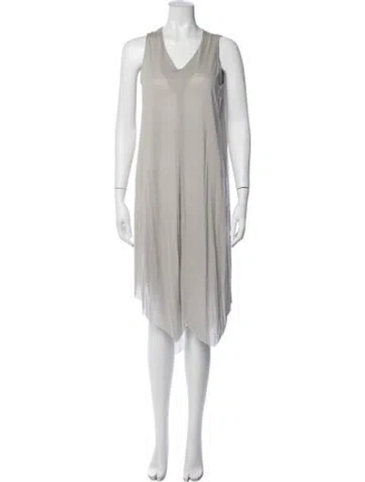 Pre-owned Allsaints V-neck Midi Length Dress In Grey
