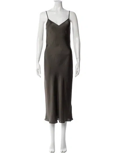 Pre-owned Allsaints V-neck Midi Length Dress In Grey