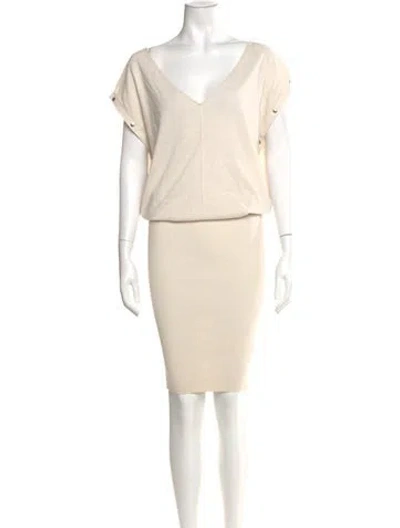 Pre-owned Allsaints V-neck Midi Length Dress In Neutral