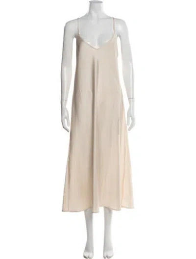 Pre-owned Allsaints V-neck Midi Length Dress In Neutrals