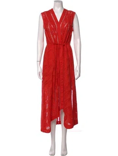 Pre-owned Allsaints V-neck Midi Length Dress In Red