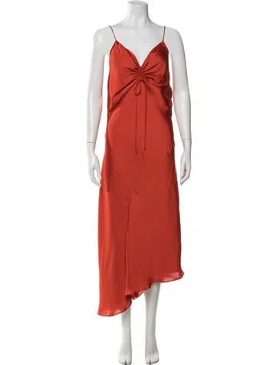 Pre-owned Allsaints V-neck Midi Length Dress W/ Tags In Orange