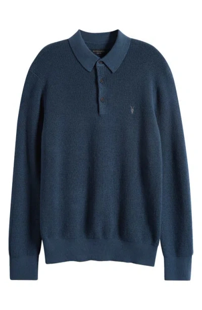 Allsaints Waffle Knit Polo In Blue