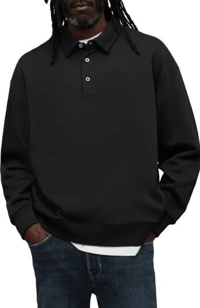 Allsaints Waite Cropped Relaxed Polo Sweatshirt In Black