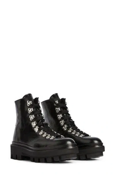 Allsaints Wanda Genuine Shearling Lug Sole Combat Boot In Black