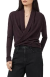 Allsaints Wasson Pirate Wrap Merino Wool Cardigan In Burgundy