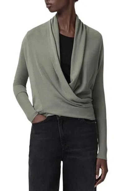 Allsaints Wasson Pirate Wrap Merino Wool Cardigan In Green