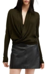 Allsaints Wasson Pirate Wrap Merino Wool Cardigan In Tarmac Green