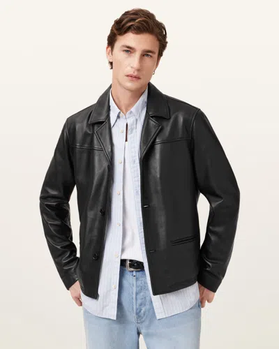 Allsaints Watts Cropped Leather Blazer In Black