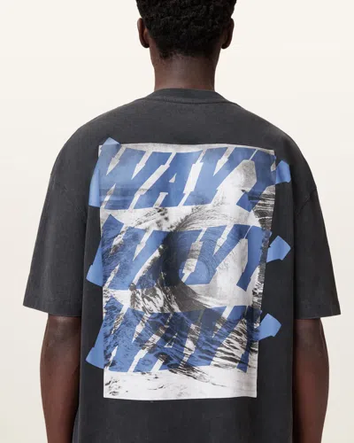 Allsaints Wavy Oversized Crew Neck T-shirt In Washed Black