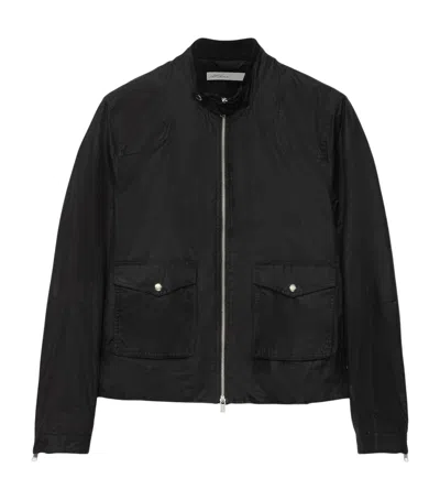 Allsaints Mens Washed Black Kirk Regular-fit Waxed-cotton Racer Jacket