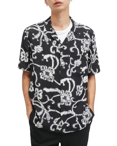 Allsaints Webb Relaxed Fit Button Down Camp Shirt In Jet Black