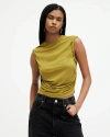 Allsaints West Rolled Sleeve Slim Fit Tank Top In Golden Palm Green