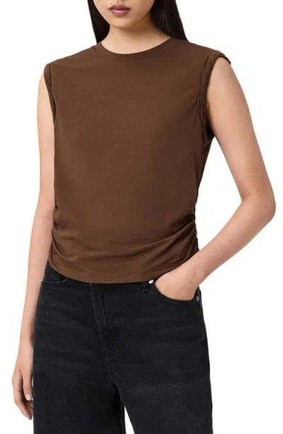 Allsaints West Side Ruched Tank In Brown