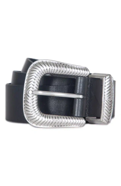 Allsaints Western Leather Belt In Black/ Antique Nickel