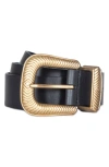 Allsaints Western Leather Belt In Black/ Warm Brass