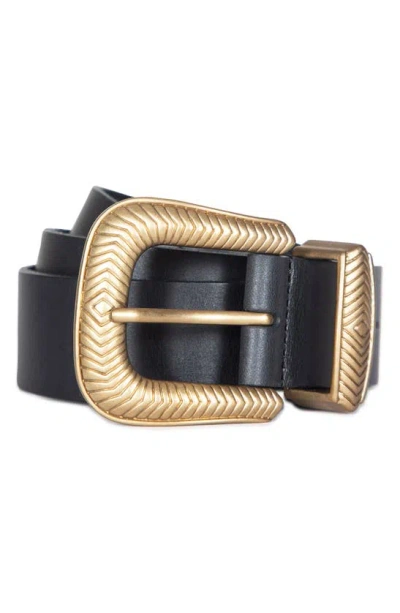Allsaints Western Leather Belt In Black/ Warm Brass