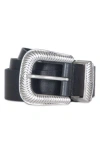 Allsaints Western Leather Belt In Black/antique Nickel
