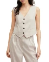 Allsaints Whitney Linen Blend V-neck Waistcoat In Neutral Beige