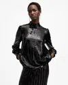 Allsaints Whitney Sequin High-neck Blouse In Black