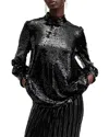 Allsaints Whitney Sequin High-neck Blouse In Black